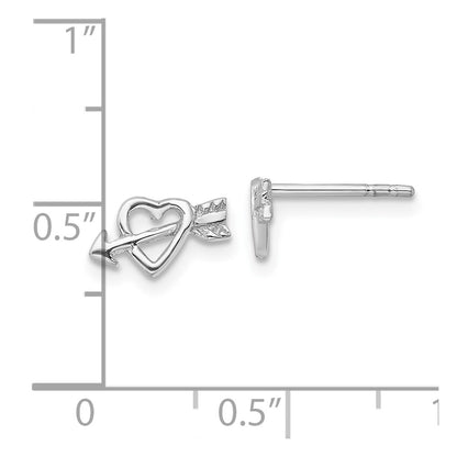 Sterling Silver Rhodium-Plated Heart W/arrow Post Earrings