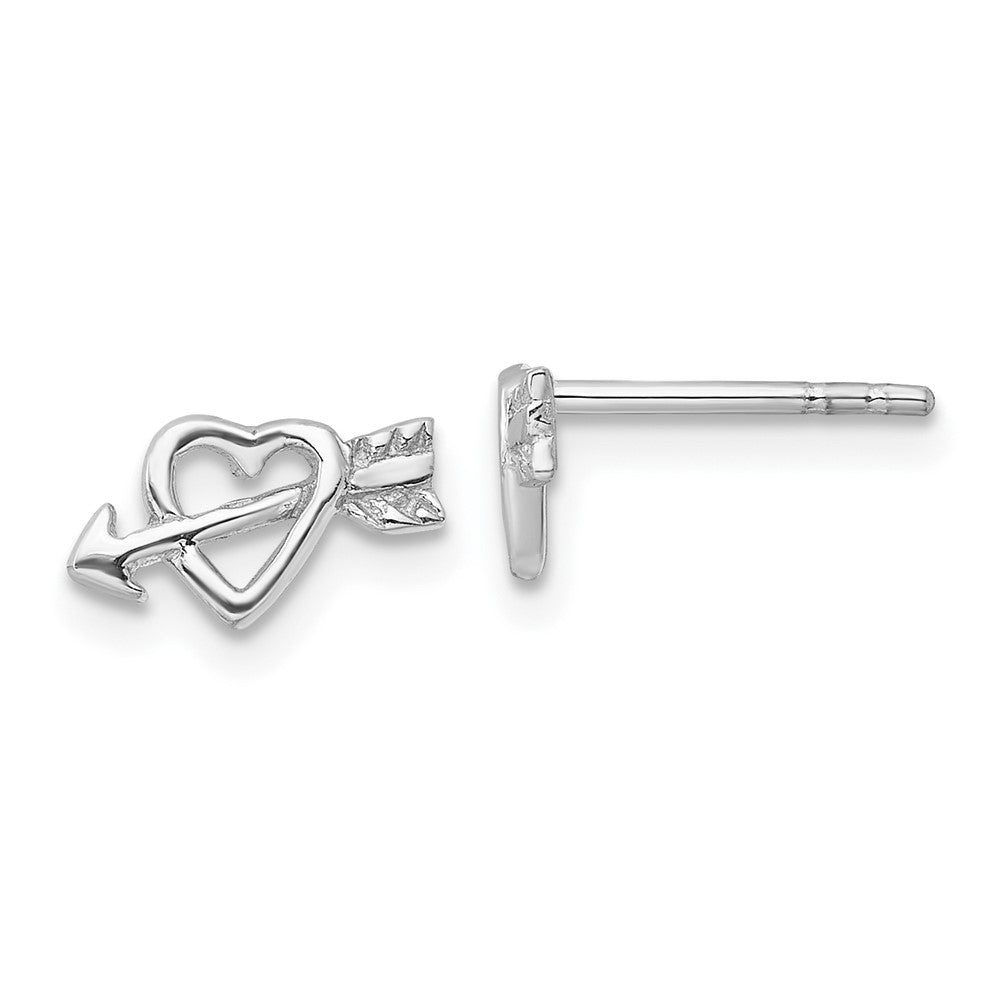 Sterling Silver Rhodium-Plated Heart W/arrow Post Earrings