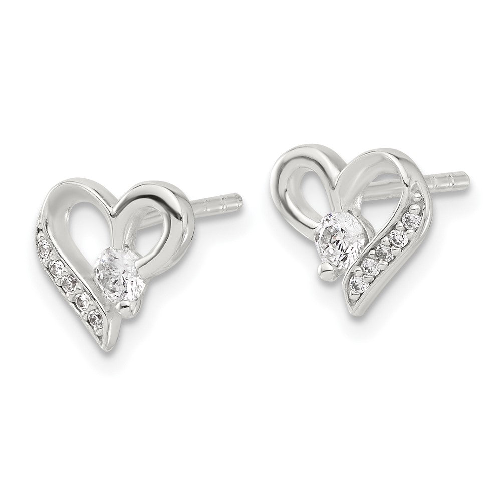 Sterling Silver E-Coated CZ Heart Post Earrings