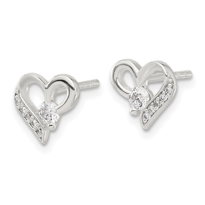Sterling Silver E-Coated CZ Heart Post Earrings
