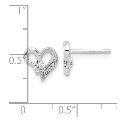 Sterling Silver E-Coated CZ Heart Post Earrings