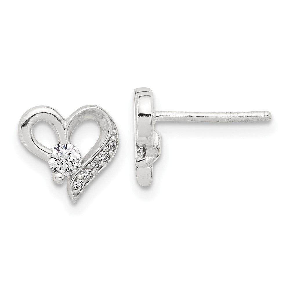 Sterling Silver E-Coated CZ Heart Post Earrings