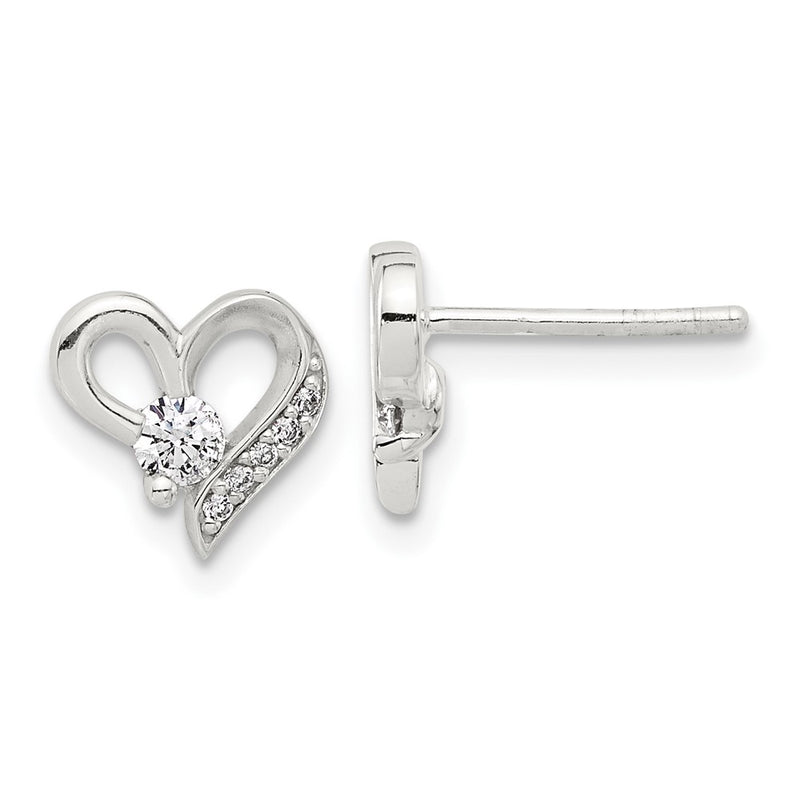 Sterling Silver E-Coated CZ Heart Post Earrings