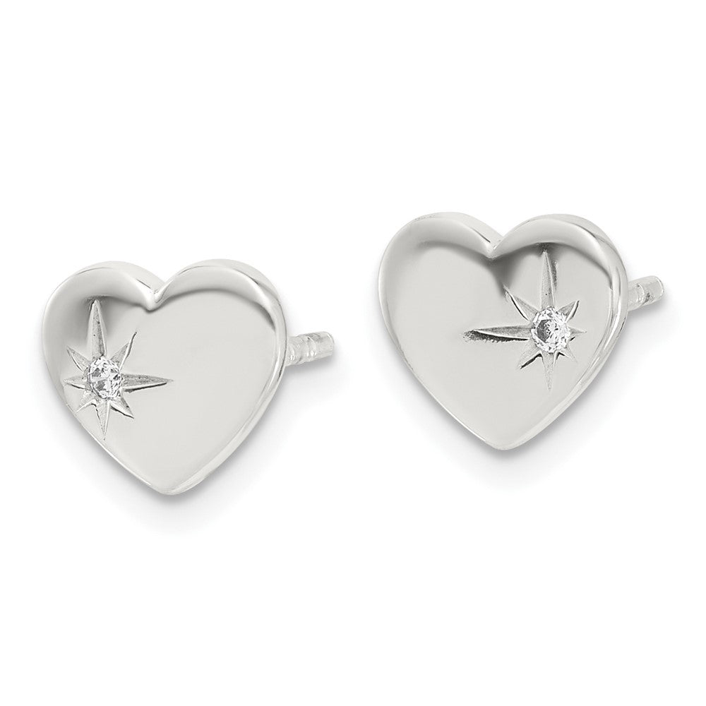 Sterling Silver E-Coated with CZ Heart Post Earrings