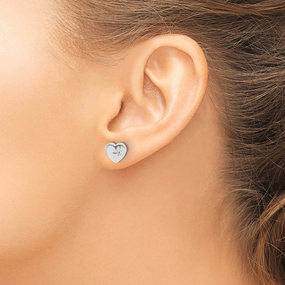 Sterling Silver E-Coated with CZ Heart Post Earrings