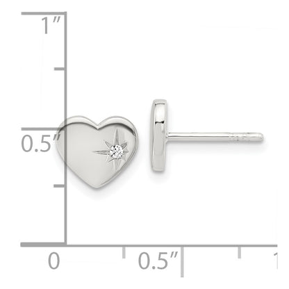 Sterling Silver E-Coated with CZ Heart Post Earrings