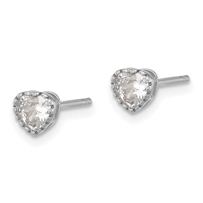 Sterling Silver Rhodium-Plated CZ Heart Post Earrings
