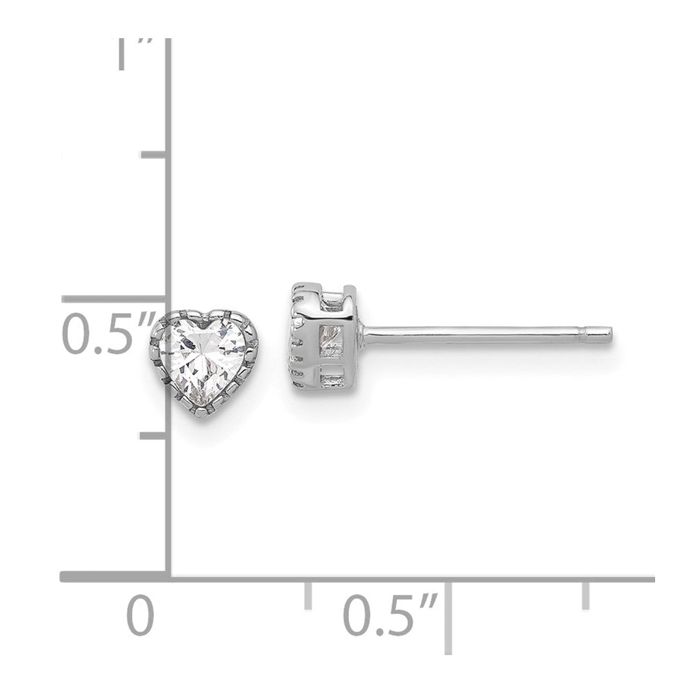 Sterling Silver Rhodium-Plated CZ Heart Post Earrings