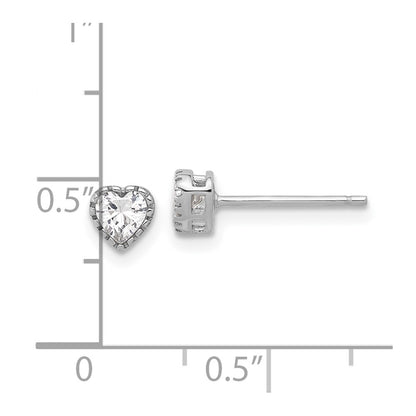 Sterling Silver Rhodium-Plated CZ Heart Post Earrings