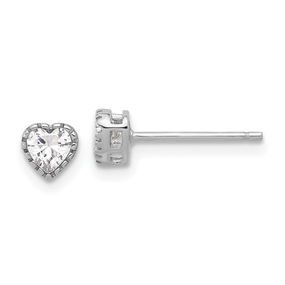 Sterling Silver Rhodium-Plated CZ Heart Post Earrings