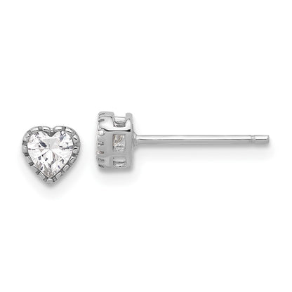 Sterling Silver Rhodium-Plated CZ Heart Post Earrings