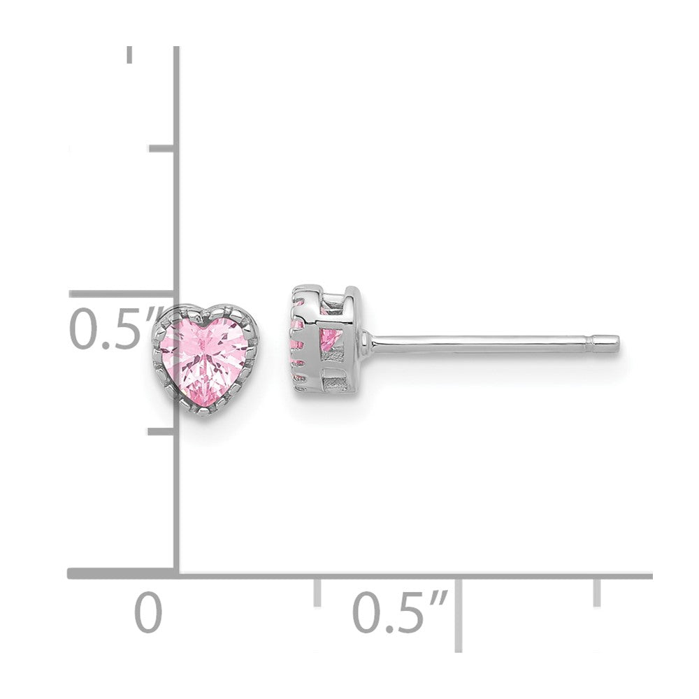 Sterling Silver Rhodium-Plated Pink CZ Heart Post Earrings