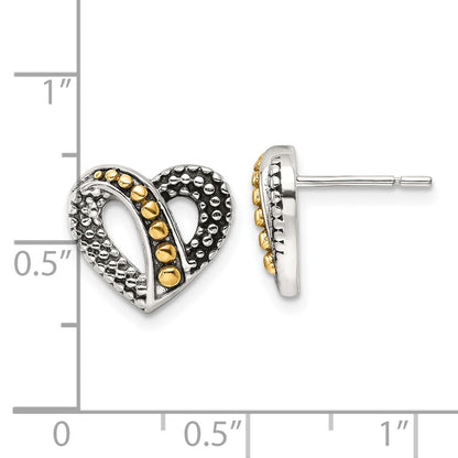 Sterling Silver Gold-Tone Antiqued & Beaded Heart Earrings