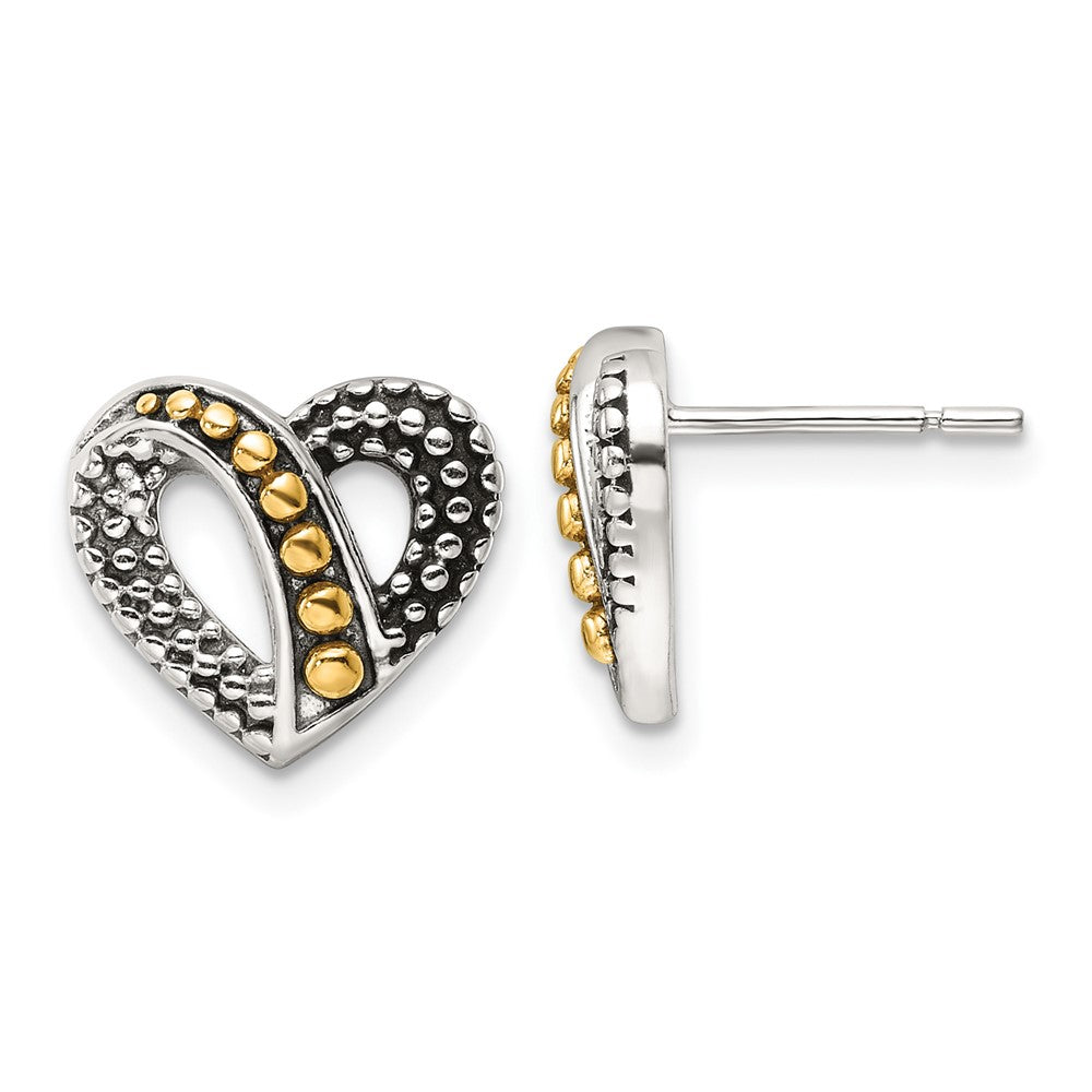 Sterling Silver Gold-Tone Antiqued & Beaded Heart Earrings