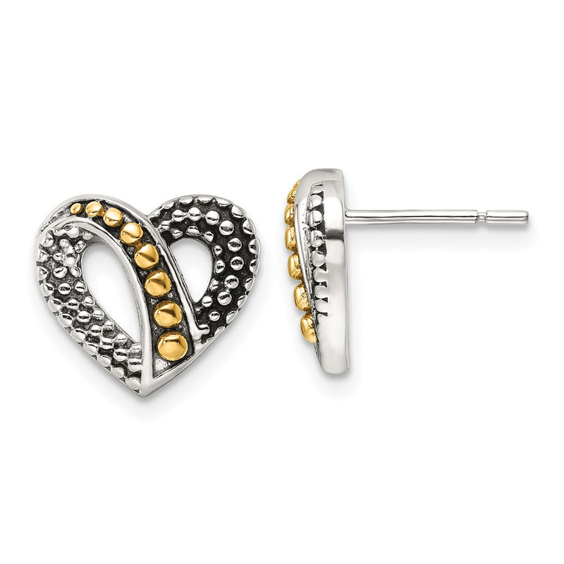 Sterling Silver Gold-Tone Antiqued & Beaded Heart Earrings