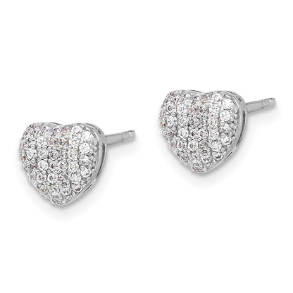 Sterling Silver Rhodium-Plated Pave CZ Heart Post Earrings