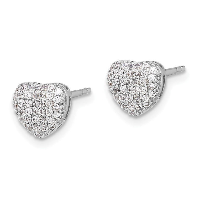 Sterling Silver Rhodium-Plated Pave CZ Heart Post Earrings