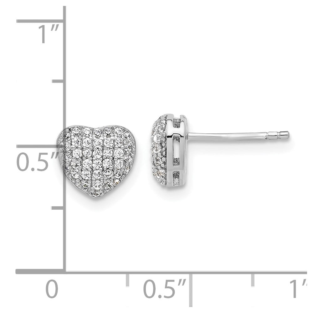 Sterling Silver Rhodium-Plated Pave CZ Heart Post Earrings