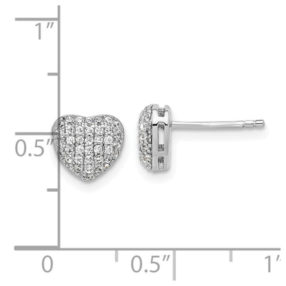 Sterling Silver Rhodium-Plated Pave CZ Heart Post Earrings