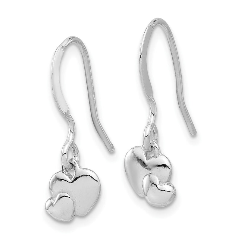 Sterling Silver Rhodium-Plated Hearts Dangle Earrings