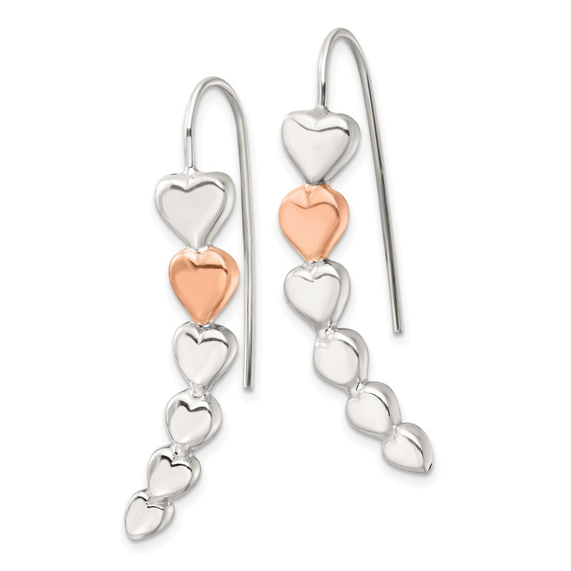 Sterling Silver and Rose-Tone Polished Heart Shepherd Hook Earrings