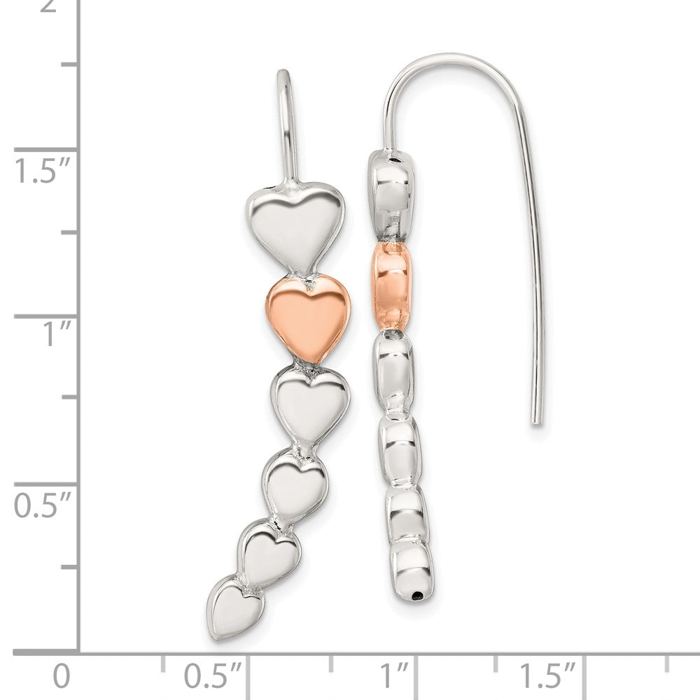 Sterling Silver and Rose-Tone Polished Heart Shepherd Hook Earrings