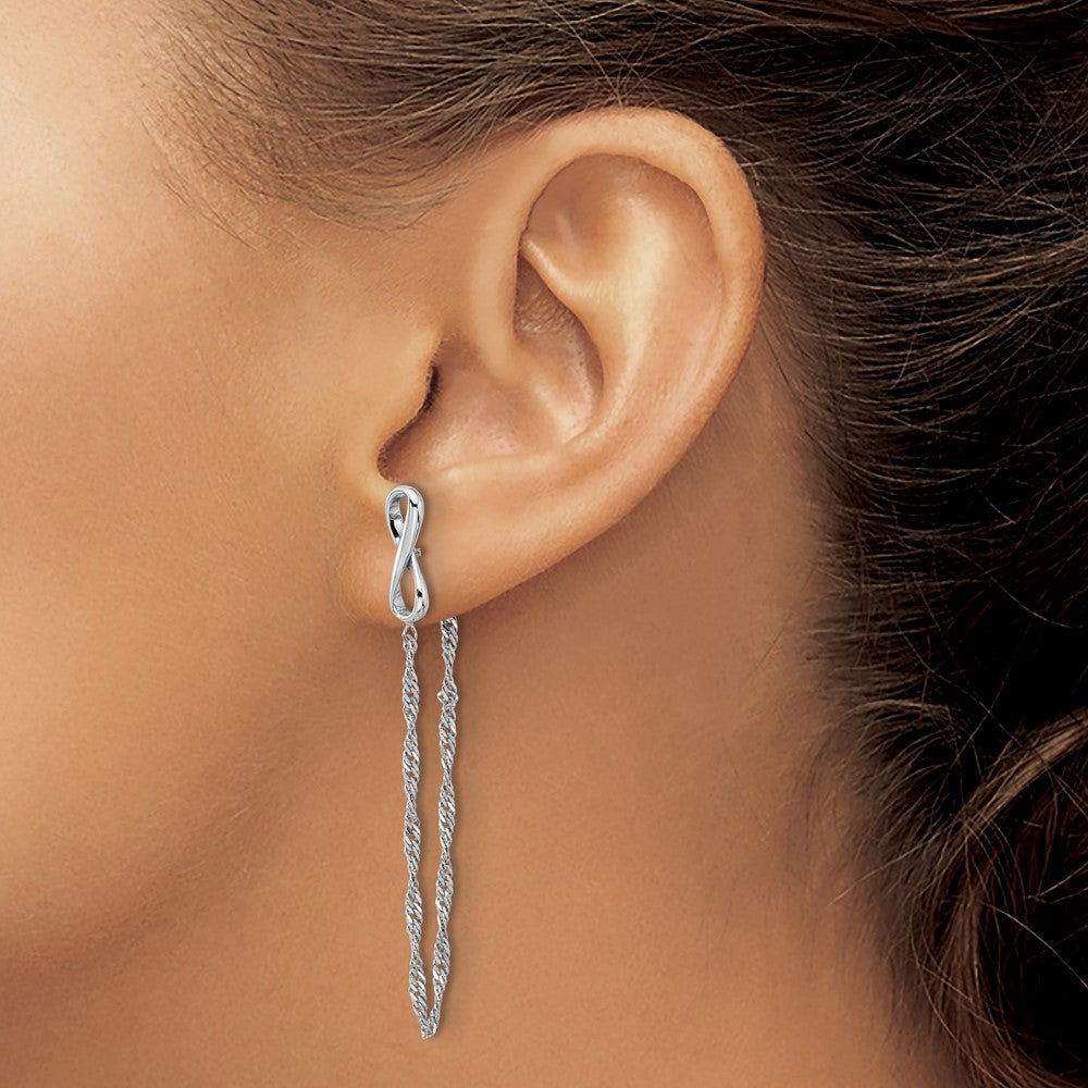 Sterling Silver Rhodium-Plated Infinity with Twisted Chain Post Earrings