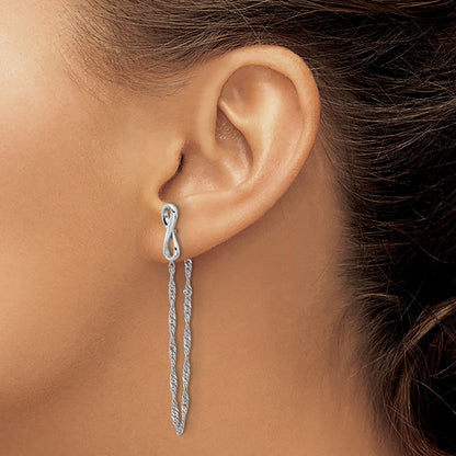 Sterling Silver Rhodium-Plated Infinity with Twisted Chain Post Earrings