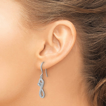 Sterling Silver Rhodium-Plated Polished CZ Infinity Heart Dangle Earrings