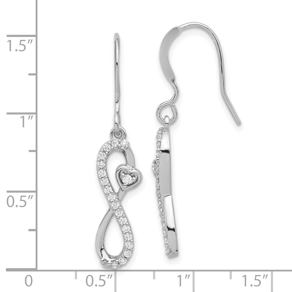 Sterling Silver Rhodium-Plated Polished CZ Infinity Heart Dangle Earrings