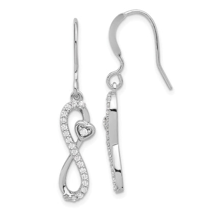 Sterling Silver Rhodium-Plated Polished CZ Infinity Heart Dangle Earrings