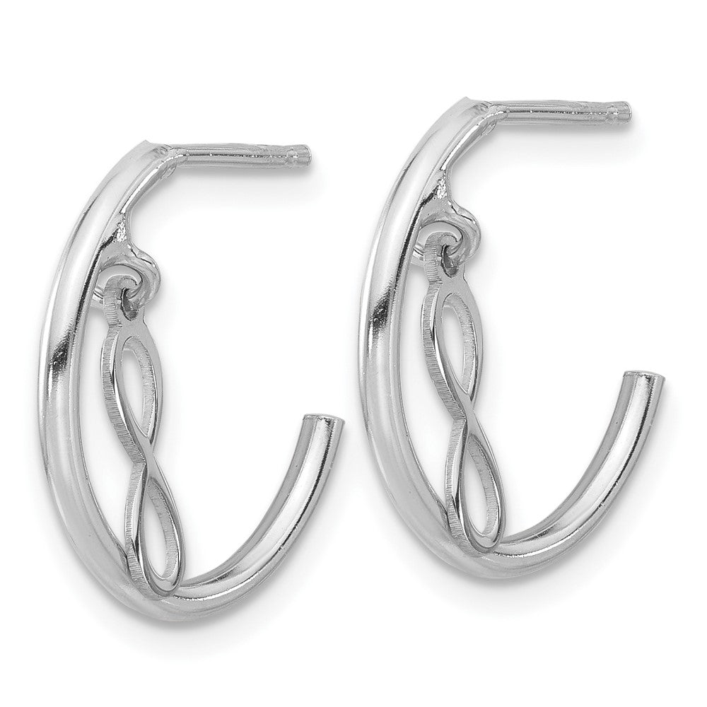 Sterling Silver Rhodium Plated Polished Infinity Dangle J-Hoop Post Earrings