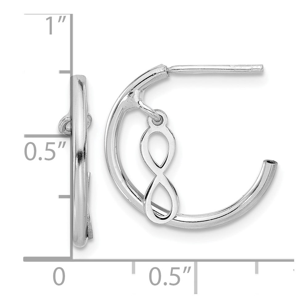 Sterling Silver Rhodium Plated Polished Infinity Dangle J-Hoop Post Earrings