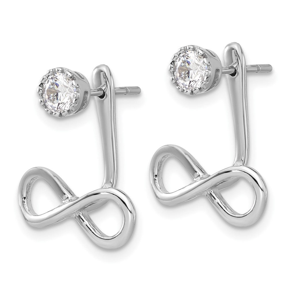 Sterling Silver Rhodium-Plated Drop Infinity Jacket CZ Post Earrings