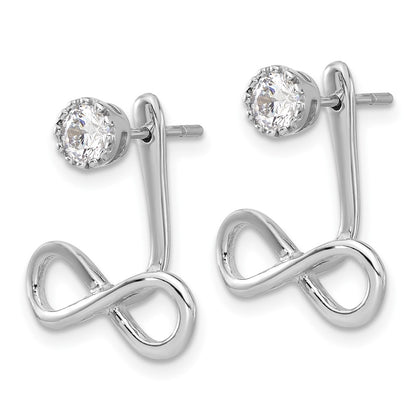 Sterling Silver Rhodium-Plated Drop Infinity Jacket CZ Post Earrings