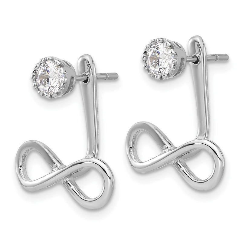 Sterling Silver Rhodium-Plated Drop Infinity Jacket CZ Post Earrings