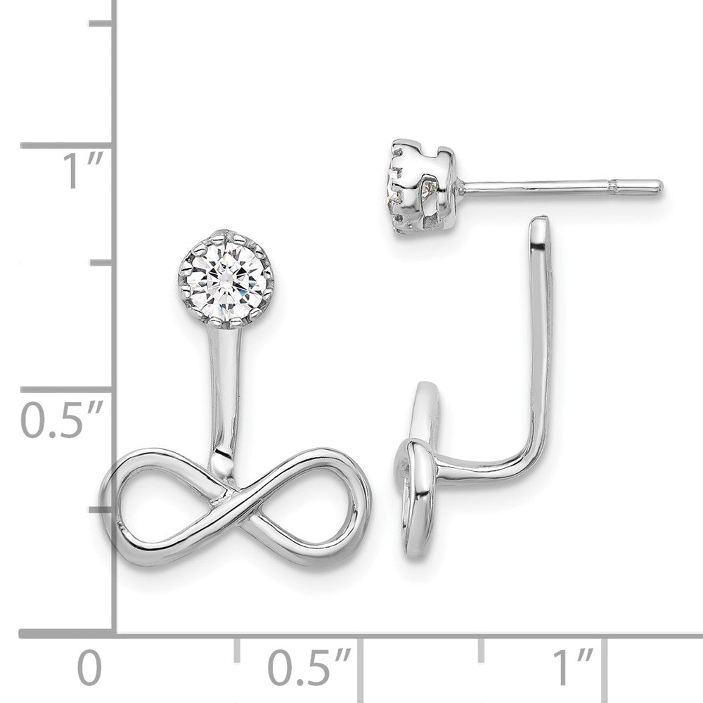 Sterling Silver Rhodium-Plated Drop Infinity Jacket CZ Post Earrings