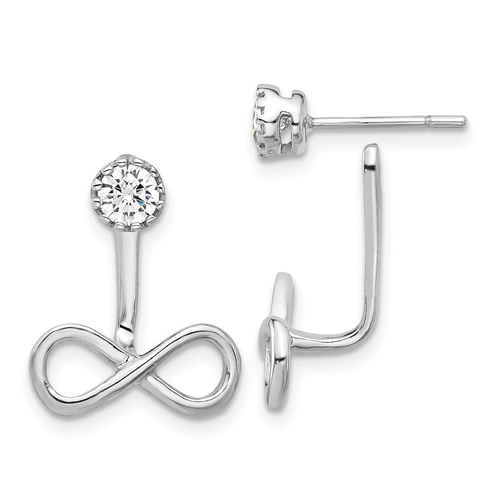 Sterling Silver Rhodium-Plated Drop Infinity Jacket CZ Post Earrings