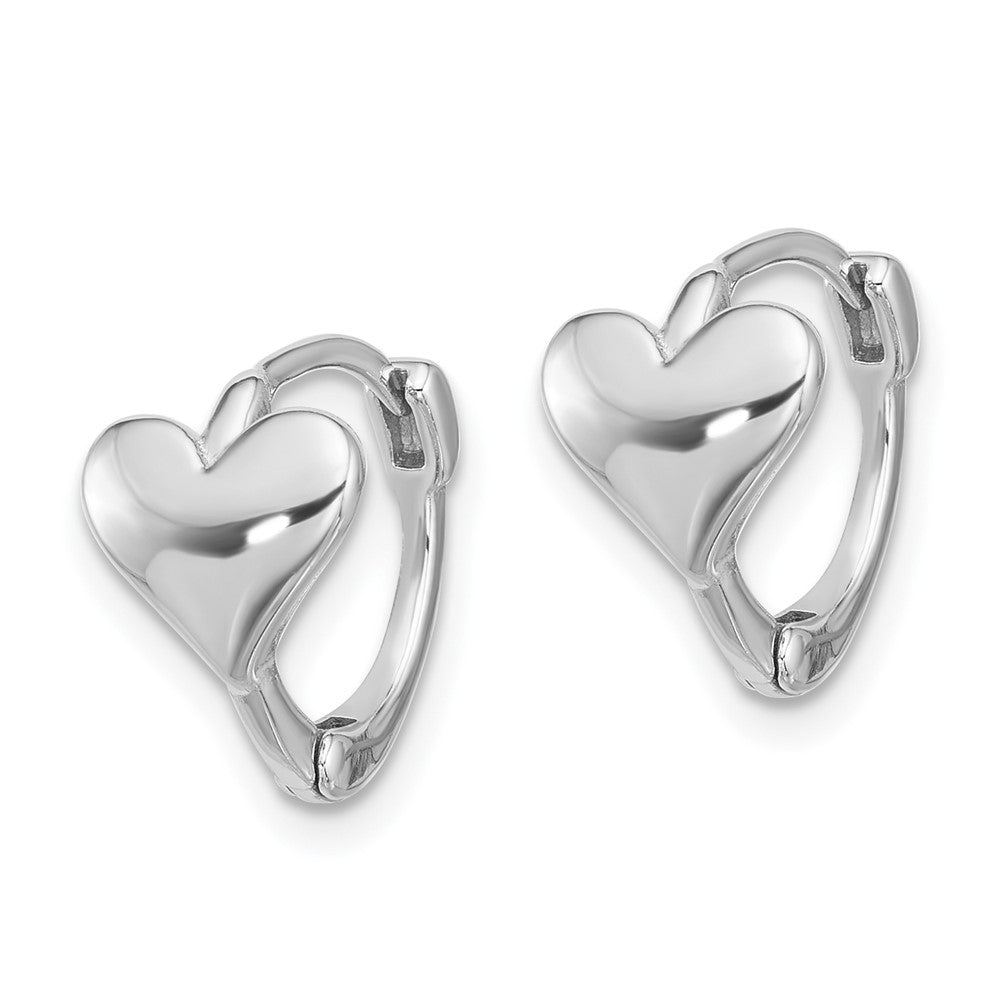 Sterling Silver Rhodium-Plated Heart Hinged Hoop Earrings