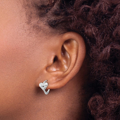 Sterling Silver Rhodium-Plated Heart Hinged Hoop Earrings