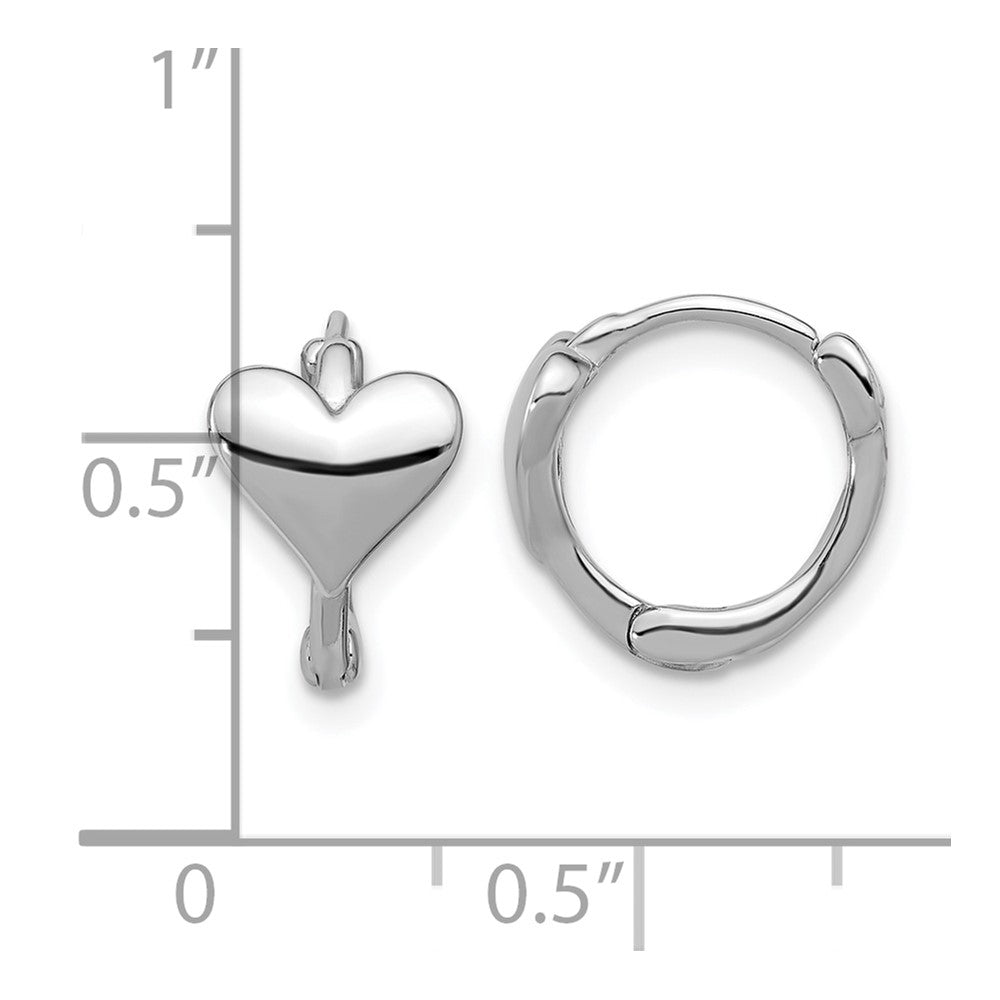 Sterling Silver Rhodium-Plated Heart Hinged Hoop Earrings