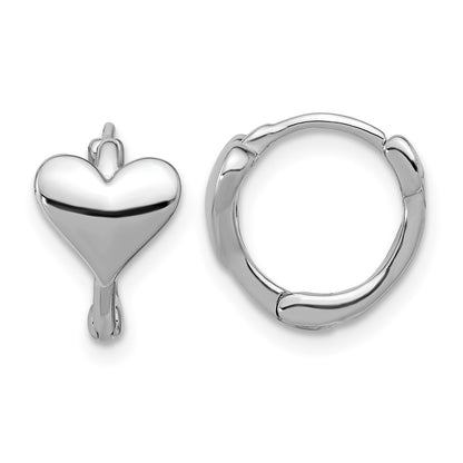 Sterling Silver Rhodium-Plated Heart Hinged Hoop Earrings