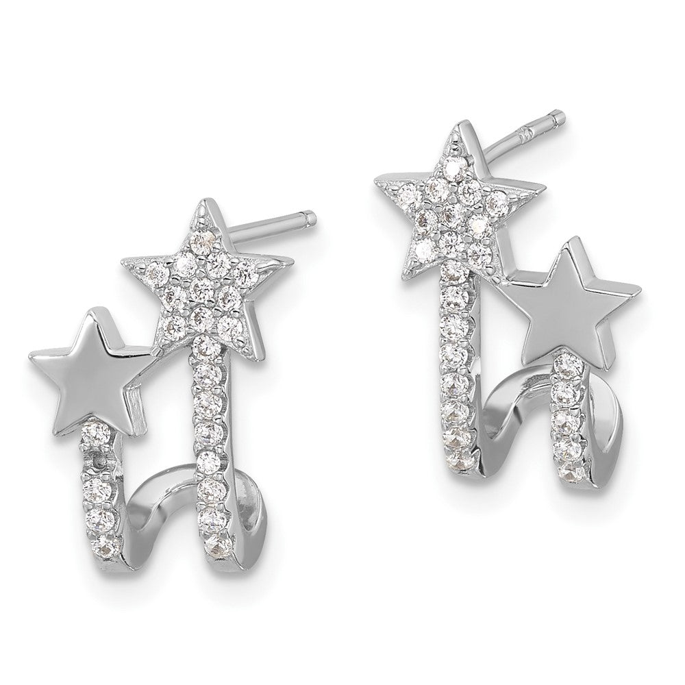 Sterling Silver Rhodium-Plated CZ Star Cuff Post Earrings