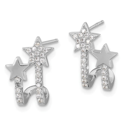 Sterling Silver Rhodium-Plated CZ Star Cuff Post Earrings