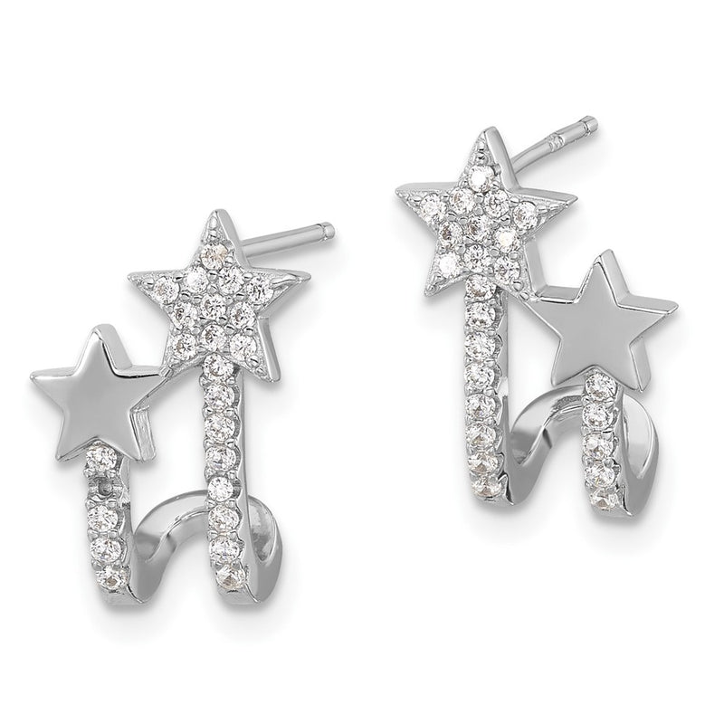 Sterling Silver Rhodium-Plated CZ Star Cuff Post Earrings