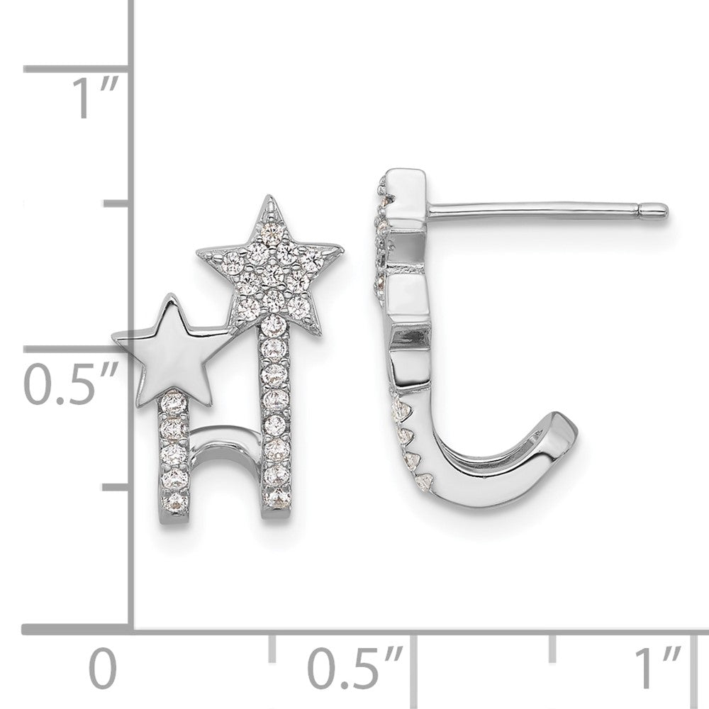 Sterling Silver Rhodium-Plated CZ Star Cuff Post Earrings