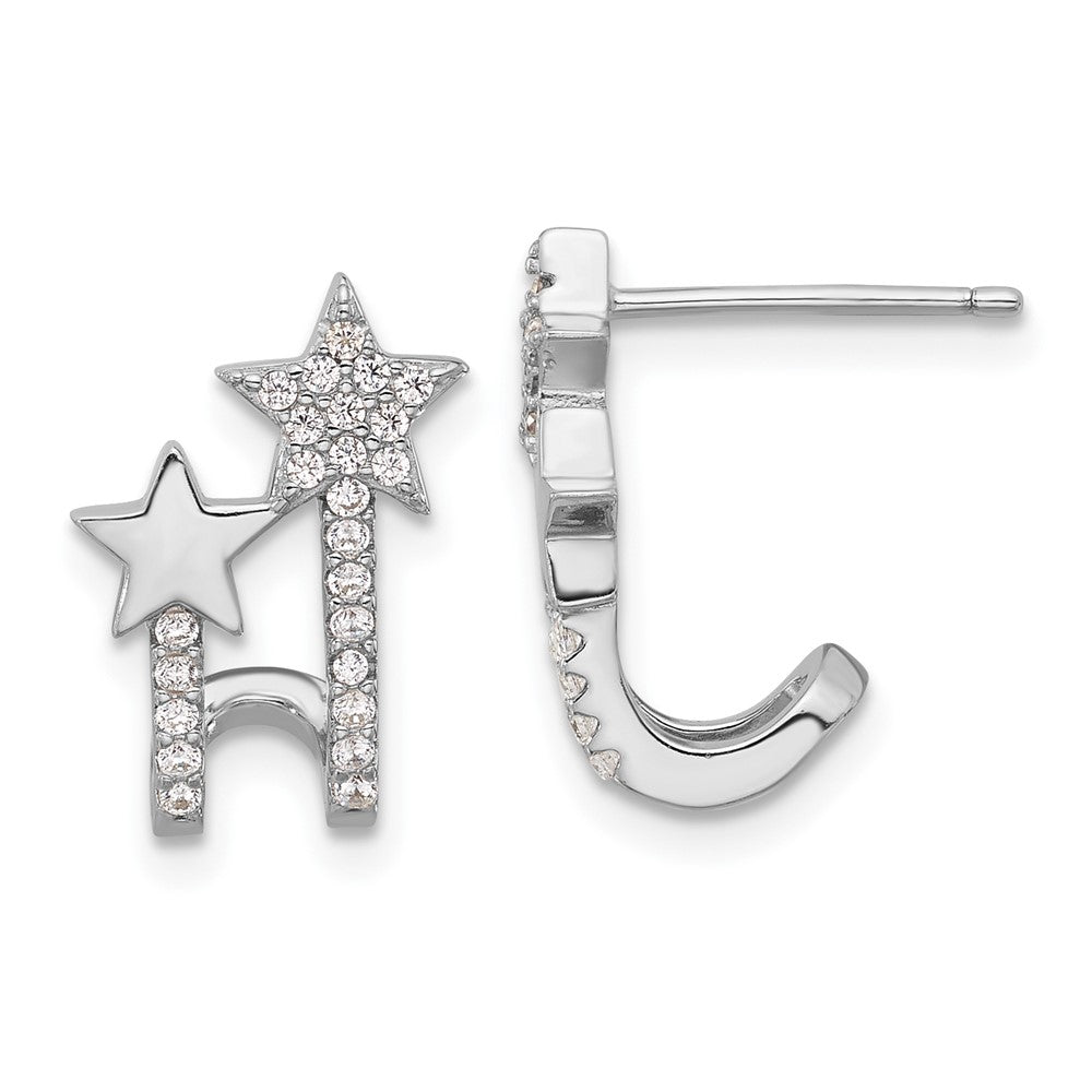 Sterling Silver Rhodium-Plated CZ Star Cuff Post Earrings