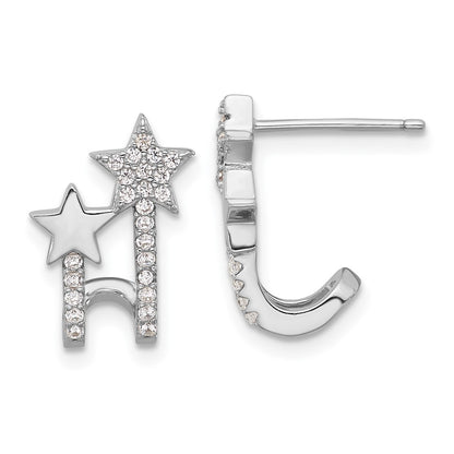 Sterling Silver Rhodium-Plated CZ Star Cuff Post Earrings