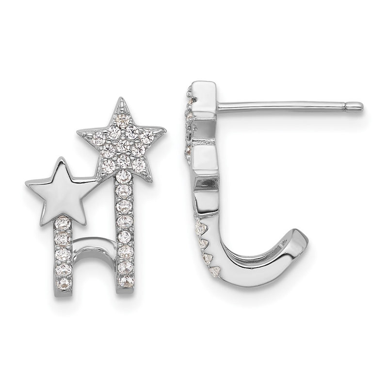 Sterling Silver Rhodium-Plated CZ Star Cuff Post Earrings