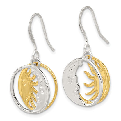 Sterling Silver Gold-Tone Sun and Moon Dangle Earrings